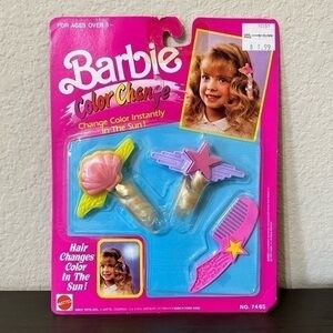 Barbie Color Change Hair Clip On Barrettes Extensions Shell Star Comb Vintage